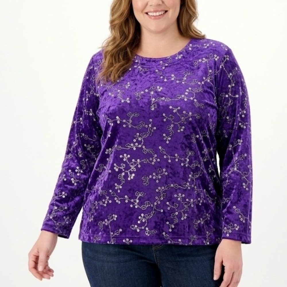 Vintage‎ Anthony Richards size XLP Purple Sequins Velvet Stretch Top Evening